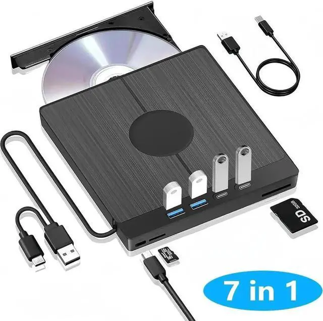 Main image of JAENFONG[7-in-1] External CD DVD Drive with 4 USB Ports & SD/TF Slot,Type-C USB 3.0 Portable Drive Reader DVD CD RW Writer Burner Player Optical Drive for Desktop PC Windows 11/10/8/7/XP,Mac OS, Linux