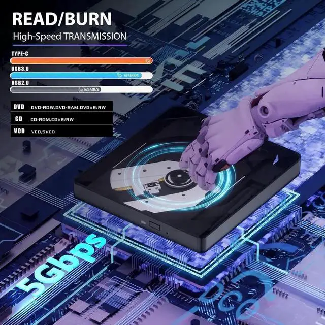 Alt view image 2 of 7 - JAENFONG [7 in 1] External CD DVD Drive for Laptop with 4 USB Ports and TF/SD Card Slots USB 3.0 Portable CD/DVD Disk Drive Player Burner Reader Writer for Laptop PC Windows 11/10/8/7 Linux, Mac OS