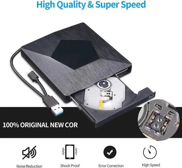 Alt view image 7 of 7 - JAENFONG External 3D Blu Ray DVD Drive Burner, Wihool Ultra Slim USB 3.0 and Type-C Blu Ray BD CD DVD Burner Player Writer Reader Disk for Mac OS, Windows xp/7/8/10, Laptop PC (Black)