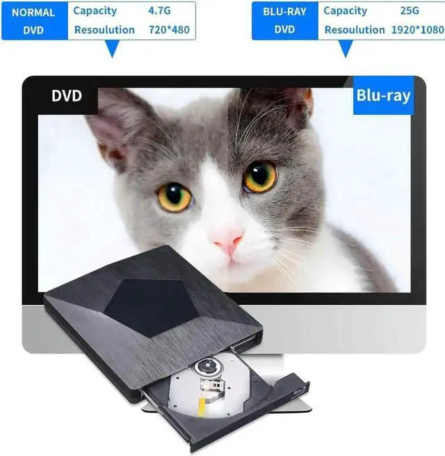 Alt view image 5 of 7 - JAENFONG External 3D Blu Ray DVD Drive Burner, Wihool Ultra Slim USB 3.0 and Type-C Blu Ray BD CD DVD Burner Player Writer Reader Disk for Mac OS, Windows xp/7/8/10, Laptop PC (Black)