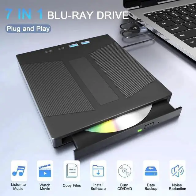 Alt view image 4 of 7 - JAENFONG 7 in 1 External Blu-ray Drive, USB 3.0 Type-C BD DVD CD Player Portable CD DVD Burner with SD/TF Card Slot,Support 100G Disc R/W for PC Compatible with Windows XP/7/8/10/11 Mac Laptop Desktop