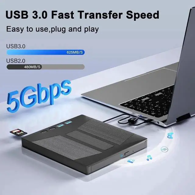 Alt view image 6 of 7 - JAENFONG 7 in 1 External Blu-ray Drive, USB 3.0 Type-C BD DVD CD Player Portable CD DVD Burner with SD/TF Card Slot,Support 100G Disc R/W for PC Compatible with Windows XP/7/8/10/11 Mac Laptop Desktop