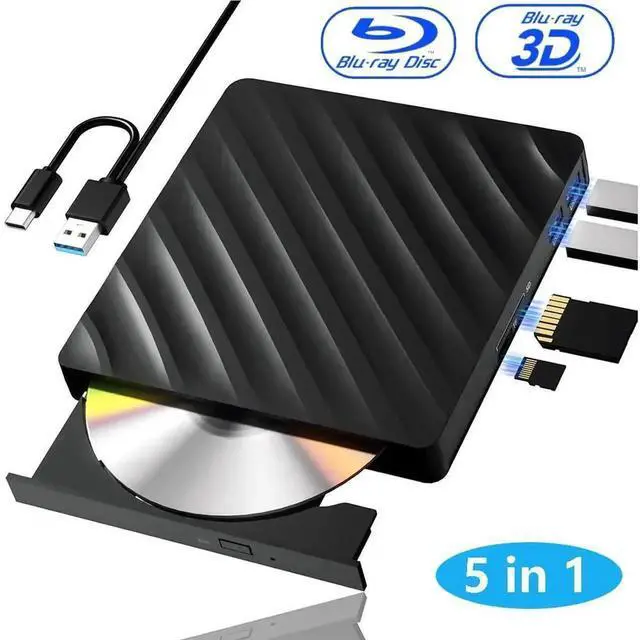 Main image of 5 in 1 External Blu Ray Drive, Portable Blu Ray Player with USB 3.0 Type-C, CD DVD Burner 3D Blu-Ray with SD/TF Ports, Blu Ray Drive Compatible with Windows Laptop Desktop, Bluray Player for PC