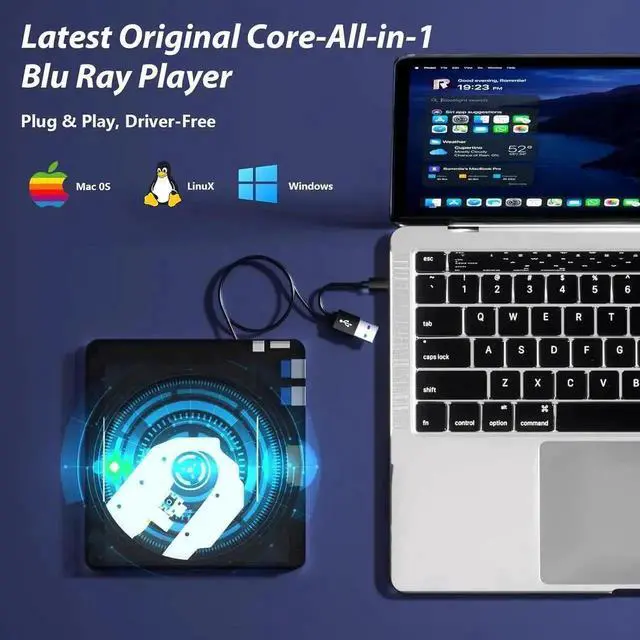 Alt view image 4 of 7 - 5 in 1 External Blu Ray Drive, Portable Blu Ray Player with USB 3.0 Type-C, CD DVD Burner 3D Blu-Ray with SD/TF Ports, Blu Ray Drive Compatible with Windows Laptop Desktop, Bluray Player for PC