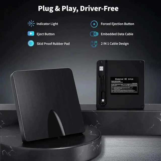 Alt view image 6 of 7 - JAENFONG External Blu Ray Drive, USB 3.0 and Type-C Blu Ray Burner Portable Blu Ray DVD/CD/BD Player, 3D Optical Bluray Drive Compatible with Windows XP/7/8/10/11 MacOS for Mac-Book Laptop Desktop PC