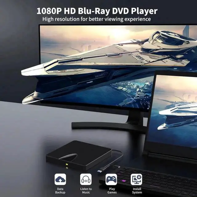 Alt view image 4 of 7 - JAENFONG External Blu Ray Drive, USB 3.0 and Type-C Blu Ray Burner Portable Blu Ray DVD/CD/BD Player, 3D Optical Bluray Drive Compatible with Windows XP/7/8/10/11 MacOS for Mac-Book Laptop Desktop PC