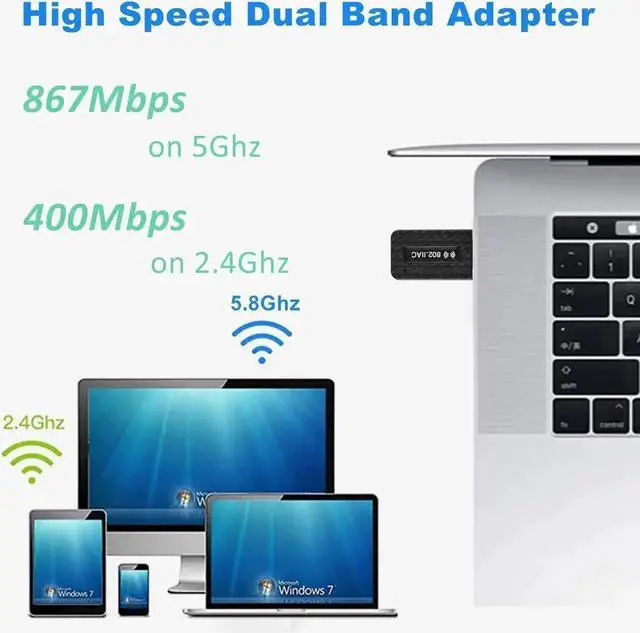 Alt view image 7 of 7 - USB3.0 WiFi Adapter for PC, AC1300Mbps Wireless Network Adapter, 802.11ac with Dual Band 2.4Ghz/400Mbps 5.8Ghz/867Mbps, USB WiFi Dongle for Desktop PC/Laptop, Supports Windows/Mac OS/Linux (Black)