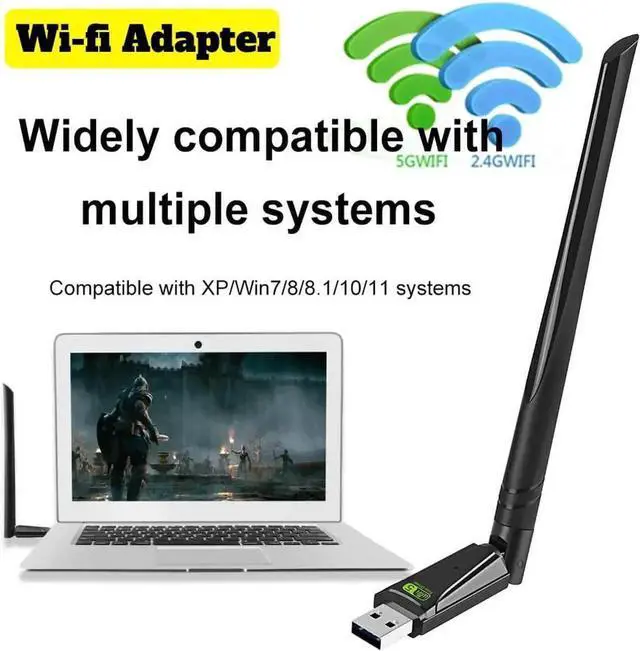 Alt view image 4 of 7 - USB WiFi Wireless Adapter for PC 650Mbps, USB WiFi Dongle 802.11 ac Network Adapter with Dual Band 2.4GHz/200Mbps 5GHz/433Mbps 5dBi High Gain Antenna for Desktop Laptop Windows Vista/XP/Win7/8/10/11