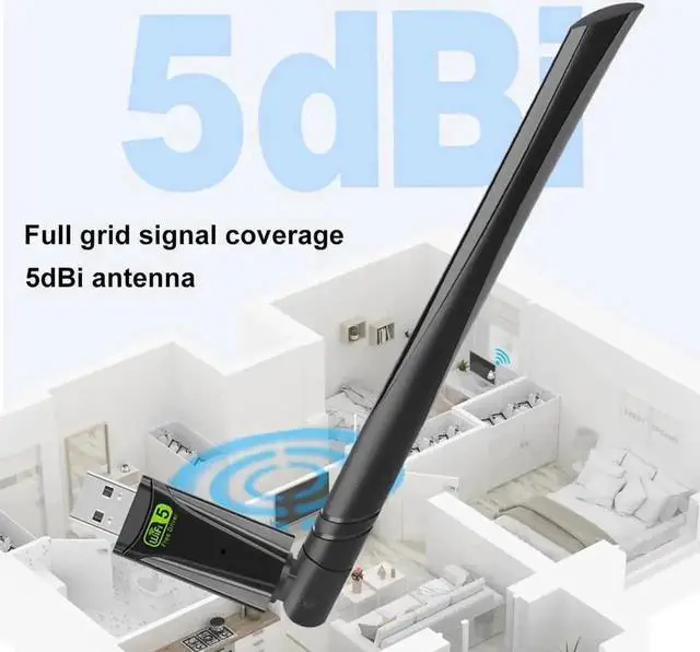 Alt view image 3 of 7 - USB WiFi Wireless Adapter for PC 650Mbps, USB WiFi Dongle 802.11 ac Network Adapter with Dual Band 2.4GHz/200Mbps 5GHz/433Mbps 5dBi High Gain Antenna for Desktop Laptop Windows Vista/XP/Win7/8/10/11