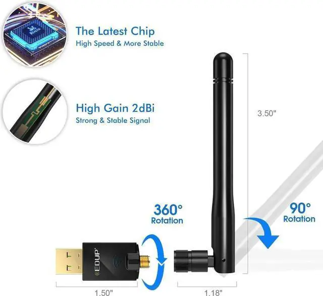 Alt view image 5 of 7 - USB Wifi Adapter for PC, 600Mbps USB Wi-fi Dongle 802.11ac Wireless Network Adapter with Dual Band 2.4GHz/5Ghz High Gain Antenna for Desktop Laptop support Windows XP/Vista/7/8.1/10 Mac 10.7-10.15
