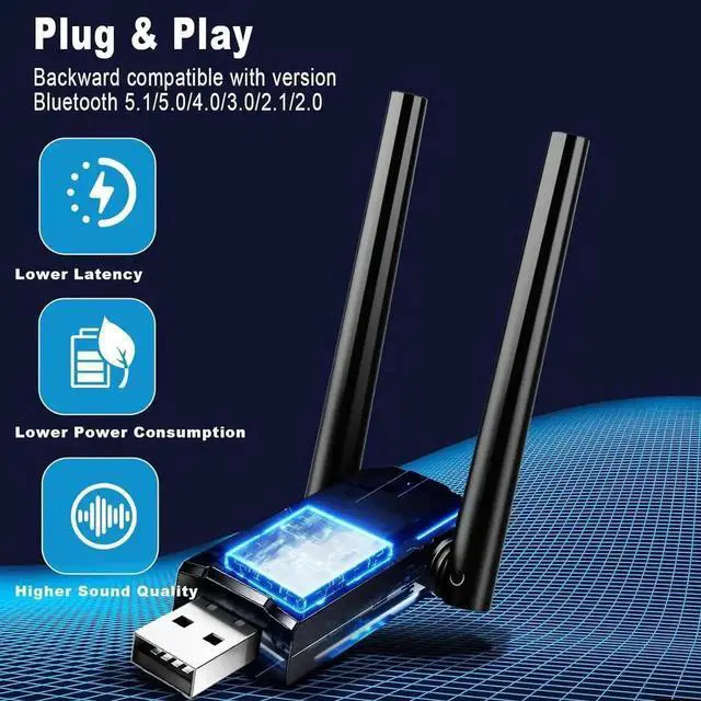 Main image of USB Bluetooth 5.3 Adapter for PC, Long Range Bluetooth Dongle 492FT/150M Wireless Transfer Transmitter Receive, USB Bluetooth Adapter Plug & Play for Desktop Laptop PC with Windows 11/10/8.1/7