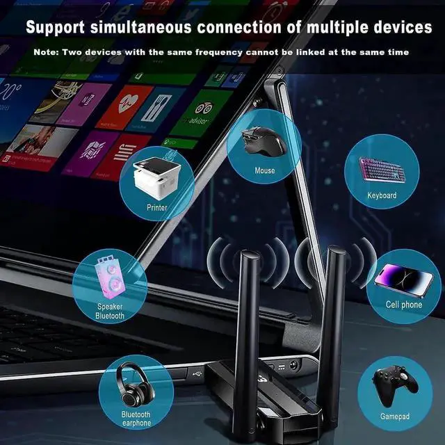 Alt view image 2 of 7 - USB Bluetooth 5.3 Adapter for PC, Long Range Bluetooth Dongle 492FT/150M Wireless Transfer Transmitter Receive, USB Bluetooth Adapter Plug & Play for Desktop Laptop PC with Windows 11/10/8.1/7