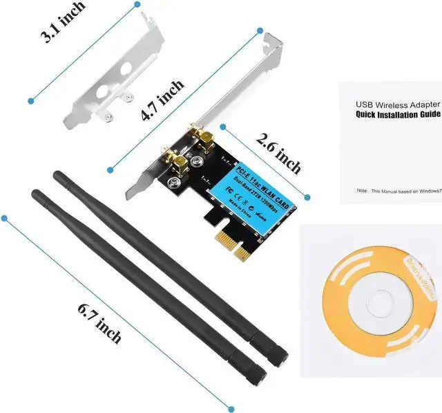 Alt view image 7 of 7 - Wireless Adapter PCI Express Network Card, Dual-Band 2.4G/5.8G Desktop Computer Built-in WiFi Adapter AC1200M, PCI-E Wifi Card with 1200Mbps Transmission Rate for Windows 10/Windows 8/Windows 7