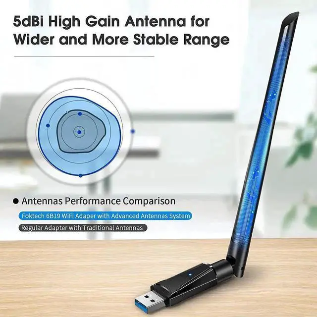 Alt view image 5 of 7 - USB WiFi Dongle, AC1300 802.11AC Wireless Network WiFi Adapter with Dual Band 2.4GHz/5.8 GHz High Gain Antenna for Desktop PC Laptop Mac, Support Windows 11/10/8.1/8/7/Vista/XP, Mac OS 10.9-10.15