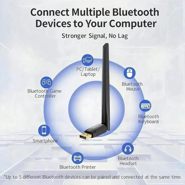 Alt view image 2 of 7 - Long Range USB Bluetooth 5.3 Adapter (EDR & BLE) for PC Desktop, 492FT/150M Bluetooth Wireless Dongle Transmitter for Windows 11/10/8.1/7 Computer, Pair Bluetooth Headset Headphones Mouse Keyboard
