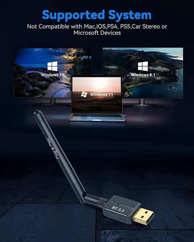 Alt view image 6 of 7 - JAENFONG USB Bluetooth 5.3 Dongle Adapter for PC Laptop Computer Desktop, Bluetooth Adapter, Low Latency EDR Bluetooth Receiver for Bluetooth Keyboard Mouse, Support Windows 10/11/8.1 (Plug and Play)