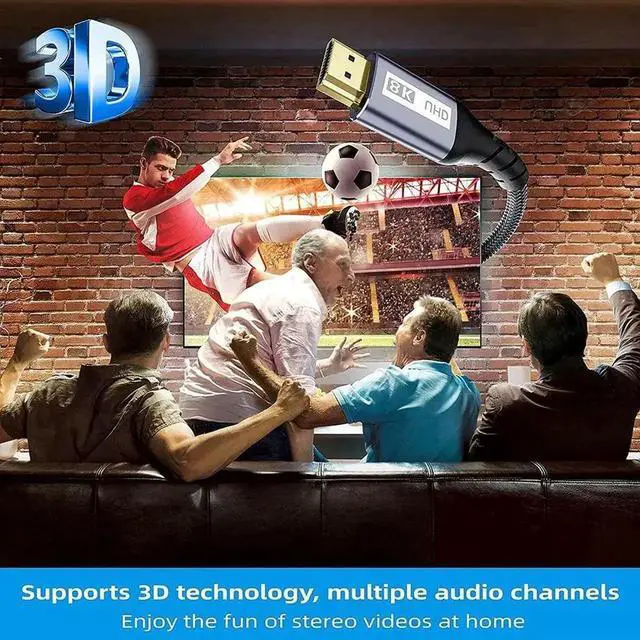 Alt view image 3 of 7 - JAENFONG 8K HDMI Cable Ultra High-Speed 2.1 Cable- 10ft 2-Pack - 48Gbps with eARC, 8K at 60Hz for Superior Video and Sound Quality - HDMI Cable for Monitor, Smart TV, Xbox, PS5, and Apple TV