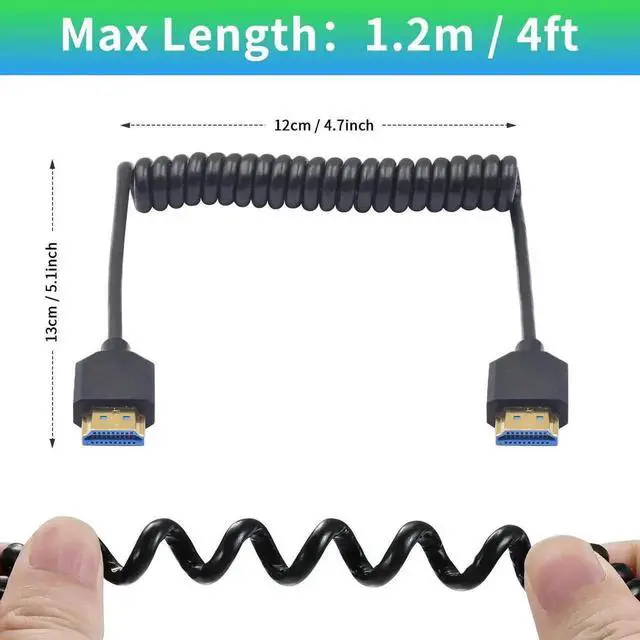 Alt view image 2 of 6 - JAENFONG 8K HDMI Coiled Cable 1-4FT, 48Gbps Short HDMI Cable Coiled with 8K@60Hz, 4K@240Hz and HDR for ATOMOS Ninja V S.ony A7siii C.anon C300 C500 Ronin RS2 Monitor Camera, Capture Cards, PS5