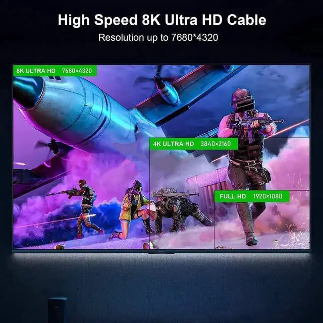 Alt view image 2 of 7 - JAENFONG 8K Fiber Optic Hdmi 2.1 Cable 16Feet,Supports 8K@60Hz 4K@120Hz Ultra High Speed 48Gbps Dynamic HDR, eARC,ARR, Dolby Atmos, Compatible with PS5, Xbox Series X, UHD TV-Gold