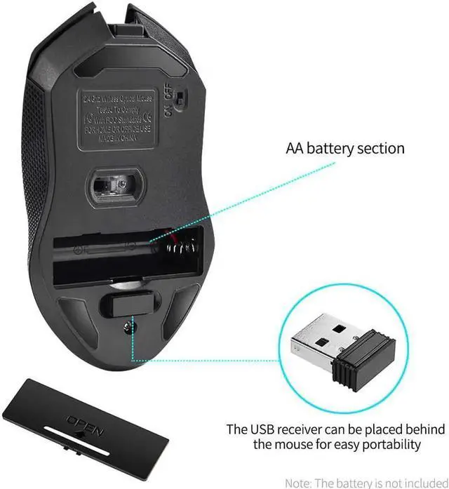 Alt view image 5 of 7 - JAENFONG YWYT G817 Wireless Mouse 2.4G Wireless Gaming Mouse 2400DPI 6 Buttons Optical Ergonomic Mouse with USB Receiver for PC Laptop