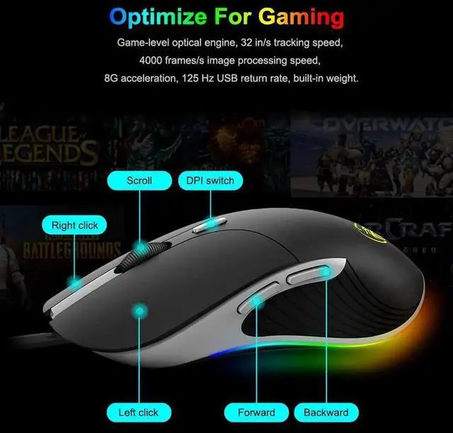 Alt view image 4 of 7 - JAENFONG RGB Wired Gaming Mouse, Wired Mouse Gaming with Chroma RGB Lighting, 6 Programmable Buttons, 6400 DPI, Computer Mouse for Laptop, USB Mouse with 1.8m cable for Windows PC Gamer
