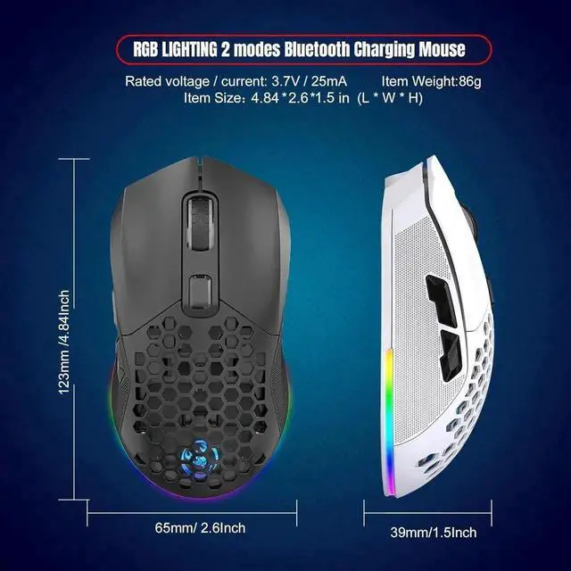 Alt view image 6 of 7 - JAENFONG Lightweight Gaming Mouse, Rechargeable Wireless Gaming Mouse, (Bluetooth 5.1 + 2.4Ghz RF) Dual Mode Wireless Mouse with USB Receiver RGB Backlight Computer Mouse for Laptop PC (Black)