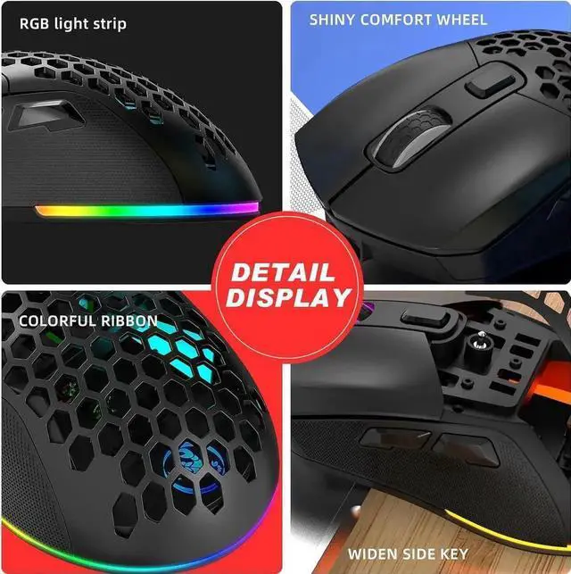 Alt view image 3 of 7 - JAENFONG Lightweight Gaming Mouse, Rechargeable Wireless Gaming Mouse, (Bluetooth 5.1 + 2.4Ghz RF) Dual Mode Wireless Mouse with USB Receiver RGB Backlight Computer Mouse for Laptop PC (Black)