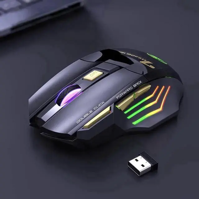 Alt view image 3 of 7 - Dual Mode Wireless Gaming Mouse, Rechargeable USB 2.4G + Bluetooth 5.1 Wireless Mice, with 7-Color Rainbow Luminous, 3 adjustable DPI levels(up to 3200 dpi), Optical Effect Gaming Mice (Classic Black)