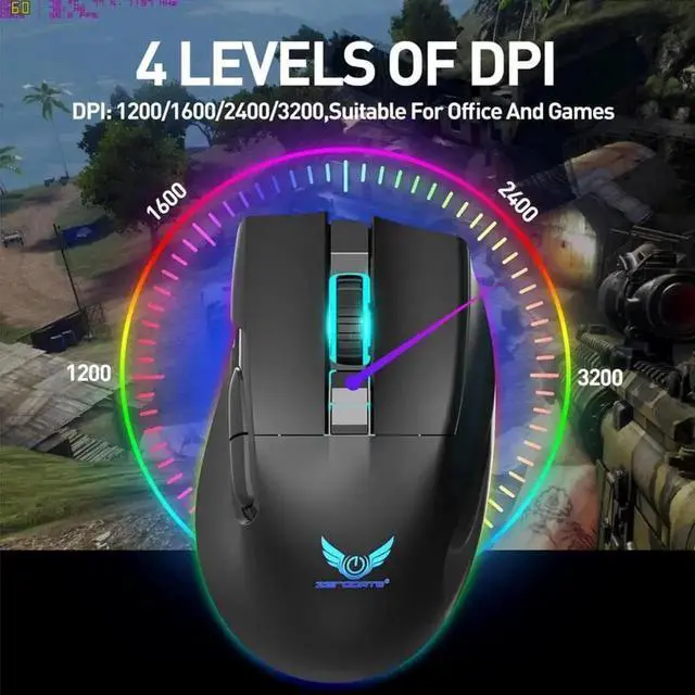 Alt view image 2 of 7 - 2.4G Wireless Gaming Mouse, RGB Rechargeable Gaming Mice with 3200 DPI Adjustable, 7 Buttons,Fast-Charging,10 millons buttons life Ergonomic Optical Mouse, Accessories for Office, Laptop, Mac (Black)