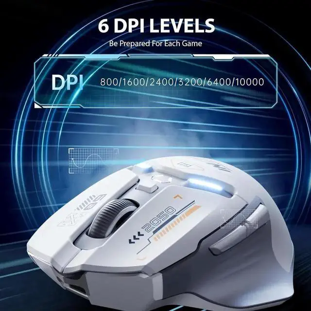 Alt view image 2 of 7 - Wireless Gaming Mouse, True Tri-Mode Bluetooth/Type-CWired/2.4G Wireless Mouse, 10000 DPl, Fully Programmable, RGB LED Backlit, Rechargeable Gaming Mice Wireless Mouse for Laptop Computer Mac