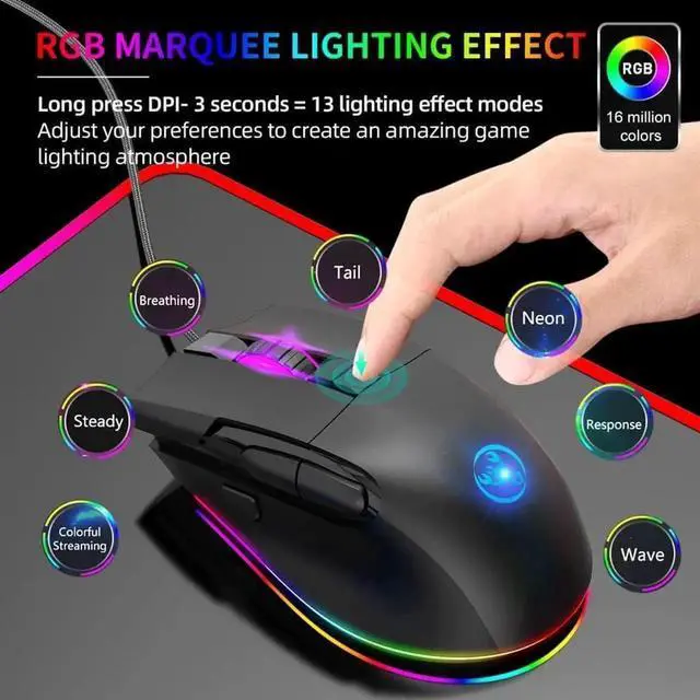Alt view image 5 of 7 - JAENFONG Programmable Gaming Mice, USB Wired Mouse with RGB Backlight 1.6M 8D Mechanical Macro Gaming Mouse with 8 Buttons for Computer Game Player, 7200dpi Adjustable ABS Material