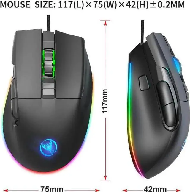 Alt view image 7 of 7 - JAENFONG Programmable Gaming Mice, USB Wired Mouse with RGB Backlight 1.6M 8D Mechanical Macro Gaming Mouse with 8 Buttons for Computer Game Player, 7200dpi Adjustable ABS Material