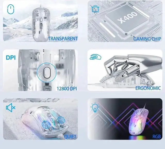 Alt view image 3 of 7 - USB Wired Gaming Mouse, PC Gaming Mice with Transparent Chroma 3D RGB Lighting, Max 1,2800 DPI High Precision, Multi-Button Ergonomic Design, Wired Computer Mice for Windows/Mac,PC,PS5, Laptopd