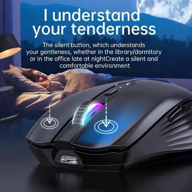 Alt view image 6 of 7 - Gaming Mice, Bluetooth Wireless Mouse - (BT4.0/BT5.0+2.4G) Tri-Mode High Performance Wireless Mouse, Rechargeable, Quiet Click ,3 Adjustable DPI, Multi-Device Compatibility for Laptop, Computer