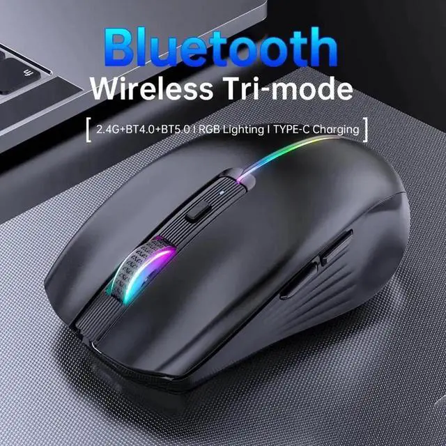 Alt view image 4 of 7 - Gaming Mice, Bluetooth Wireless Mouse - (BT4.0/BT5.0+2.4G) Tri-Mode High Performance Wireless Mouse, Rechargeable, Quiet Click ,3 Adjustable DPI, Multi-Device Compatibility for Laptop, Computer