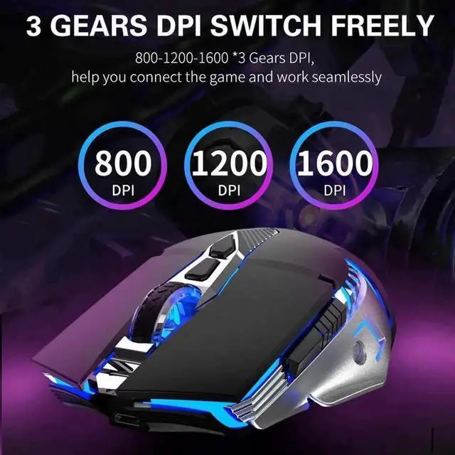 Alt view image 5 of 7 - JAENFONG Rechargeable Bluetooth Wireless Mouse with Side Button, 3 Modes (BT5.0, BT3.0 and 2.4G),7 Color LED Lights, Ergonomic Gaming Mice for PC Computer Laptop Mac Tablet(Grey - Sound)