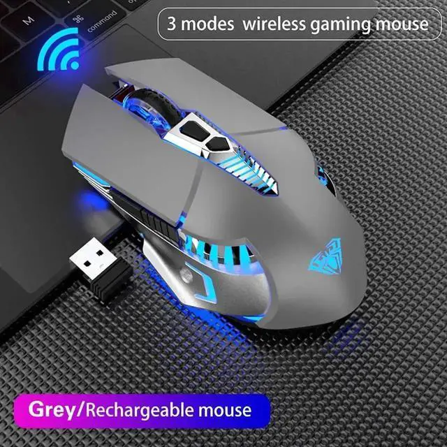 Alt view image 6 of 7 - JAENFONG Rechargeable Bluetooth Wireless Mouse with Side Button, 3 Modes (BT5.0, BT3.0 and 2.4G),7 Color LED Lights, Ergonomic Gaming Mice for PC Computer Laptop Mac Tablet(Grey - Sound)