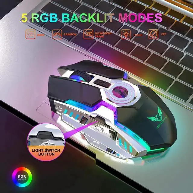 Alt view image 2 of 7 - JAENFONG Rechargeable 2.4G Wireless Gaming Mice with USB Receiver and RGB Colors Backlit for Laptop,Computer PC and MacBook (600 mAh Lithium Battery)- Black