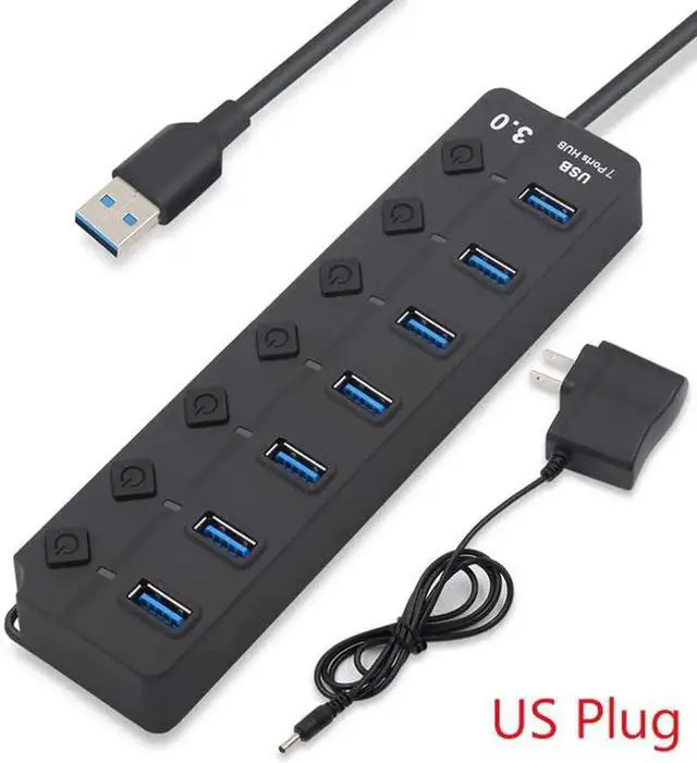 Main image of JAENFONG Powered USB Hub 3.0, 7-Port USB Data Hub Splitter with One Smart Charging Port and Individual On/Off Switches Power LED and 5V Power Adapter, USB Extension for MacBook, Mac Pro/Mini