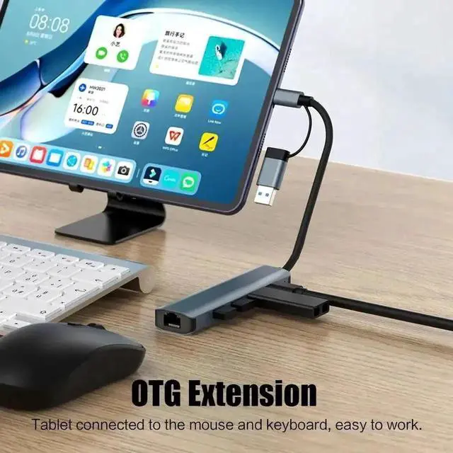 Alt view image 6 of 7 - JAENFONG USB to Ethernet Adapter, USB C Hub with RJ45 Gigabit Ethernet, 5Gbps USB-C and 3 USB3.0 Ports, Aluminum USB Type C to LAN Network Adapter Splitter for Laptop and PC