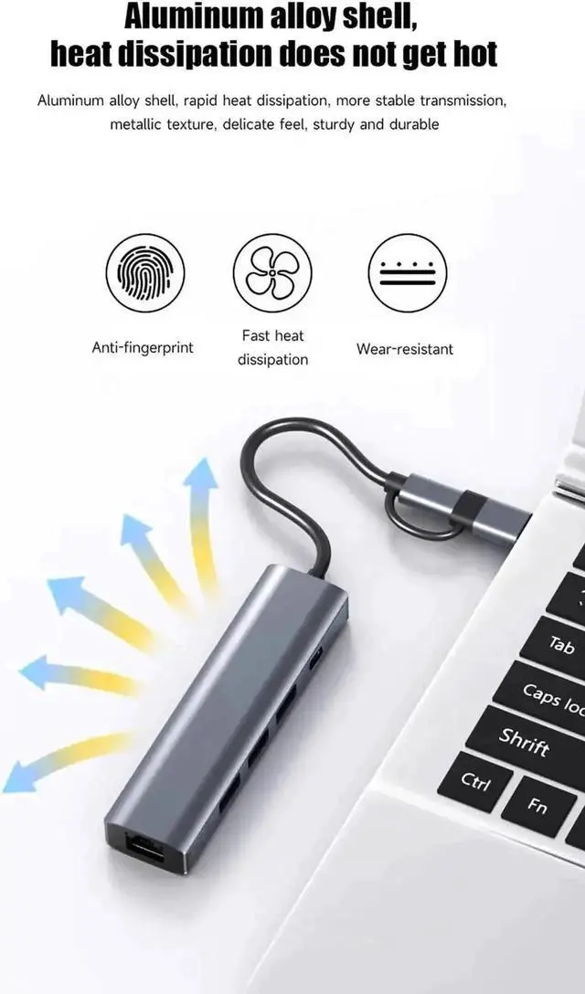 Alt view image 7 of 7 - JAENFONG USB to Ethernet Adapter, USB C Hub with RJ45 Gigabit Ethernet, 5Gbps USB-C and 3 USB3.0 Ports, Aluminum USB Type C to LAN Network Adapter Splitter for Laptop and PC