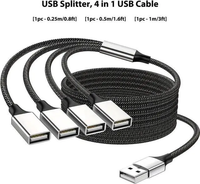 Main image of JAENFONG USB Splitter USB 1 Male to 4 Female USB Hub Extension Cable, USB Splitter Adapter for Mac Macbook,Car,Xbox One Series X/S,Flash Drive,HDD,Laptop 0.8Feet