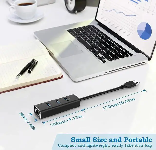 Alt view image 5 of 7 - JAENFONG USB 3.0 Splitter, Aluminum USB to Ethernet Adapter with 3 USB Ports and RJ45 Gigabit Network LAN Port, USB Type C Hub to Ethernet for Windows 7/8/10, Linux, Mac, ChromeBook, PC etc
