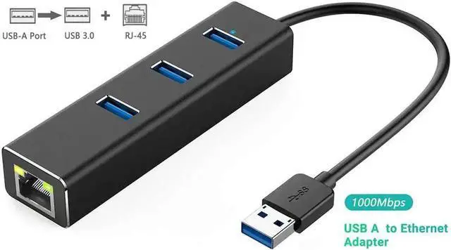 Main image of USB 3.0 Hub, Aluminum USB to Ethernet Adapter with 3 USB 3.0 ports and RJ45 Gigabit Network LAN Port - 3xUSB3.0 Splitter Ethernet Network Adapter for Windows 10, 8.1, 8, 7, Vista, XP, Linux, Mac OS X