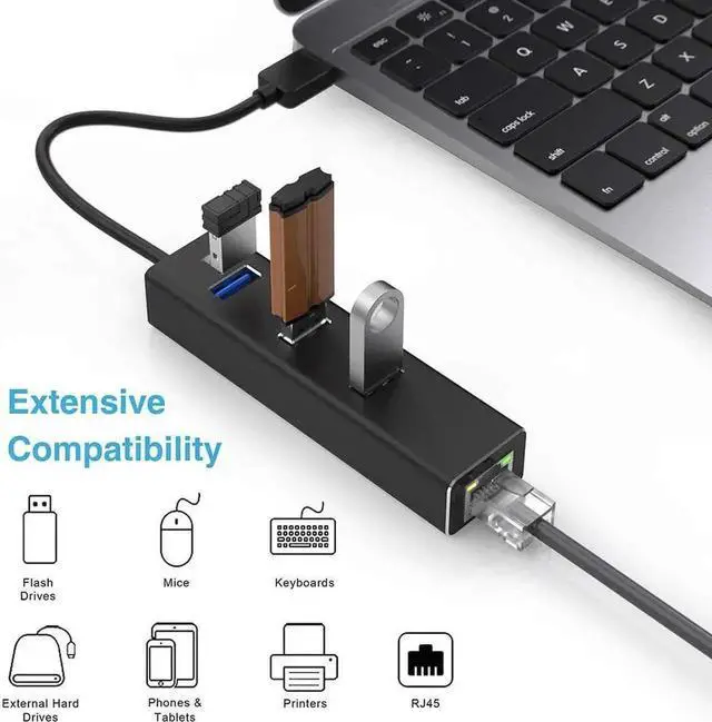 Alt view image 5 of 7 - USB 3.0 Hub, Aluminum USB to Ethernet Adapter with 3 USB 3.0 ports and RJ45 Gigabit Network LAN Port - 3xUSB3.0 Splitter Ethernet Network Adapter for Windows 10, 8.1, 8, 7, Vista, XP, Linux, Mac OS X
