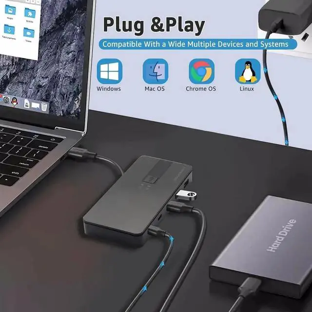 Alt view image 3 of 7 - JAENFONG USB C Switch 2 Computers Share USB A & USB C Devices, 10Gbps USB 3.2 Switch Hub Selector for PC Laptop Keyboard Mouse Printer Scanner One Key Switch Compatible with Windows, Mac, Linux