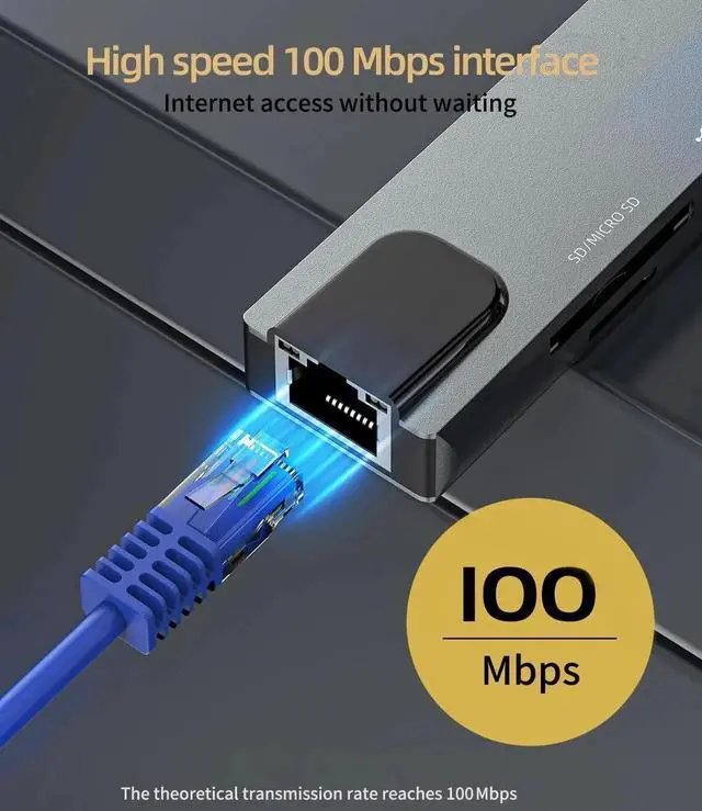 Alt view image 3 of 7 - JAENFONG 8 in1 USB C Hub to Adapter RJ45 100mbps Laptop Docking Station Splitter, for Multiport Adapter for Dell HP MacBook pro iPhone15 Pro Max iPad Pro Air SD TF RJ45 USB Extender Hub PD