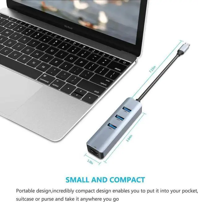 Alt view image 3 of 7 - JAENFONG USB C to Ethernet Adapter, 4-in-1 Aluminum USB C Adapter with Ethernet Port, 3 USB 3.0 Ports, for MacBook Pro 2019/2018/2017, Chromebook, Linux, and More Type C Devices