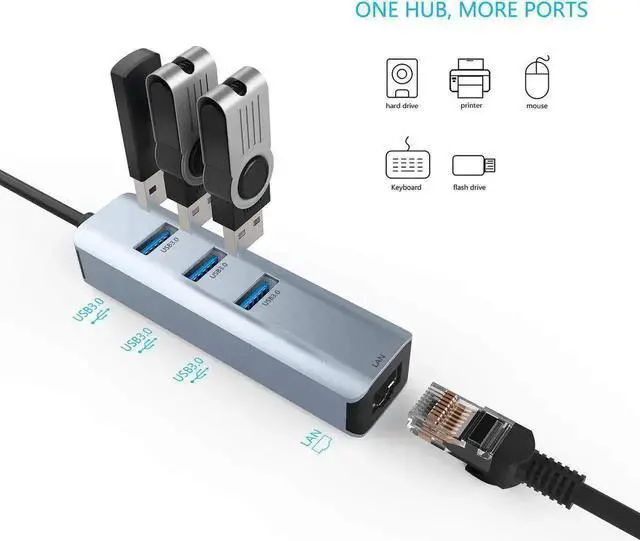 Alt view image 7 of 7 - JAENFONG USB C to Ethernet Adapter, 4-in-1 Aluminum USB C Adapter with Ethernet Port, 3 USB 3.0 Ports, for MacBook Pro 2019/2018/2017, Chromebook, Linux, and More Type C Devices