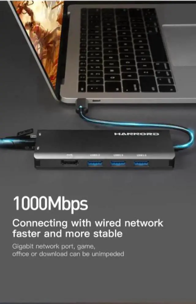 Alt view image 7 of 7 - JAENFONG USB C Hub, 9-in-1 USB C Hub Adapter, with 4K HDMI, USB-C 100W Power Delivery, Ethernet Port, 1080P VGA, 3 USB-A 3.0 5Gbps Data Port, microSD SD Card Reader for MacBook Air, MacBook Pro, XPS